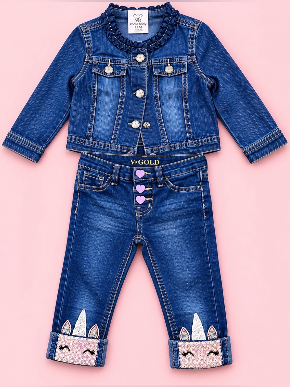 Girls 2T Denim Jacket & Unicorn Jeans 2 Piece Outfit